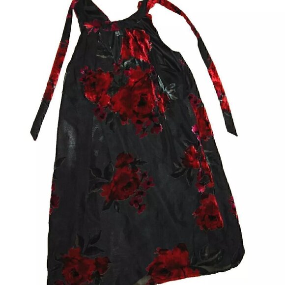 LILY ROSE Velvet Red Roses Dark Floral Tie Back Dress Size S MSRP $48 - Picture 2 of 6